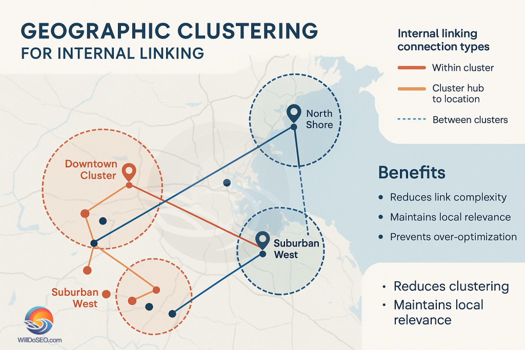 Geographic clustering of internal links for local seo